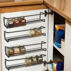 4 pieces, kitchen spice rack combination, no punching seasoning storage rack, metal wall mounted kitchen spice rack, layered storage of spices, seasonings, knives and forks, bathroom toiletries storage rack, cosmetics shelf, black