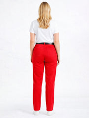 Women's Straight Leg Mid-Rise Chino Trouser Soft Denim Jeans in Blue and Red in Short Regular Long Size 6 8 10 12 14 16 18