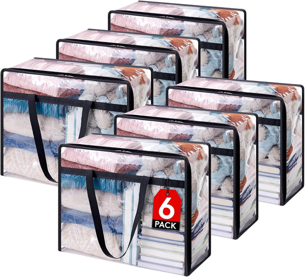 Lifewit 4 Pack Clear Plastic Storage Bags, 40L Foldable Clothes Storage Boxes Wardrobe Organizer Moving Bags with Reinforced Handle for Loft Wardrobe for Bedding Clothes Blanket Duvet