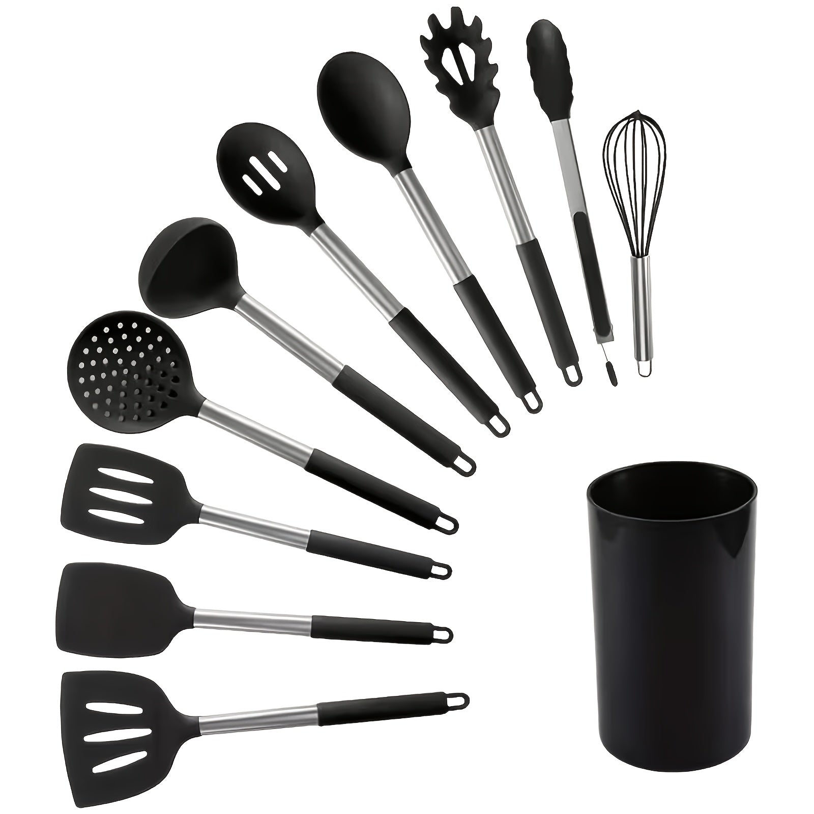 Kitchen Utensils Set Silicone & Stainless Steel Cooking Nonstick Spatula Tools