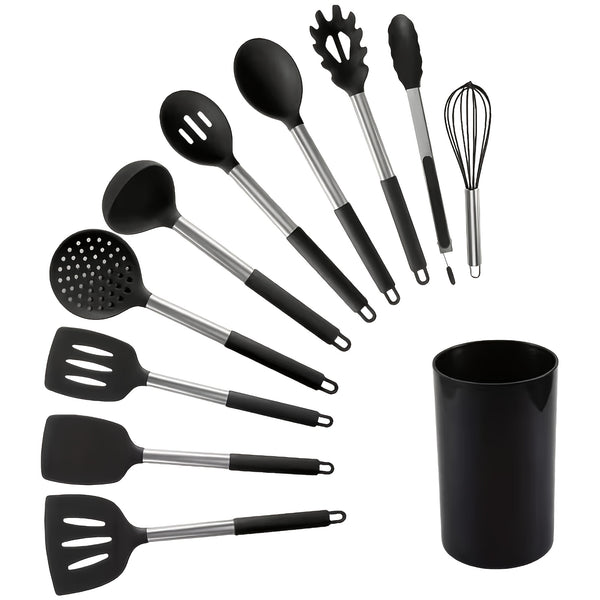 Kitchen Utensils Set Silicone & Stainless Steel Cooking Nonstick Spatula Tools