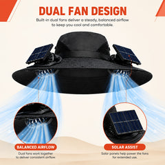 Dual Fan Wide Brim Hat with USB Rechargeable Cooling System, Breathable Outdoor Suitable for Beach, Hiking, Farm Visits, USB for -the- Power, Portable for Adults
