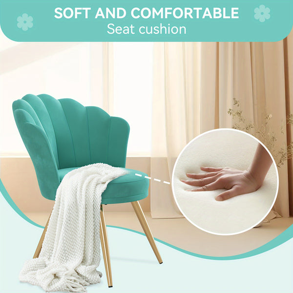 Modern Velvet Accent Chair With Back, Upholstered Vanity Chair For Makeup Room, Makeup Side Chair Desk Chair With Golden Metal Legs For Bedroom Living Room