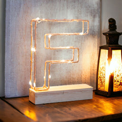 Light Up Letter | LED Alphabet Wire Frame Letter Lights | Rose Gold Copper Initials | Personalised Lighting | Battery Powered | For The Office Living Room Bedroom | Gift For Her