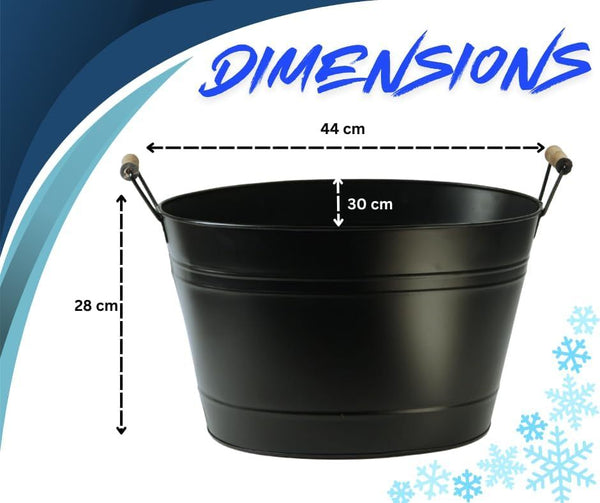 24L Cold Drinks GALVANISED Steel Oval Tub Outdoor ICE Bucket Cooler | Beverage Beer Lager Drink Pail Cocktails Parties, Drinks Cooler, Wine Bucket (BLACK)