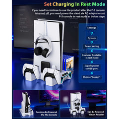 For Ps5/Slim/Pro Cooling Station And Controller Charging Station with RGB Stand for Playstation 5 Console - for PS5 Controller Charger, Cooling Stand Accessory Kit-Cooler Fan/Headset Holder/3 USB Hub, White