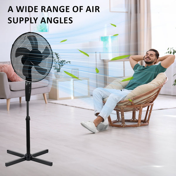 16inch Oscillating Pedestal Floor Fan 39W Standing Cooling 3 Speed Cool Air Setting 5-Blade Black
