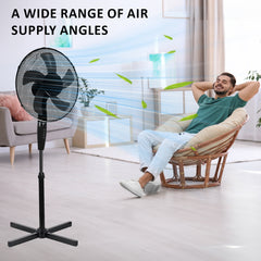 16inch Oscillating Pedestal Floor Fan 39W Standing Cooling 3 Speed Cool Air Setting 5-Blade Black
