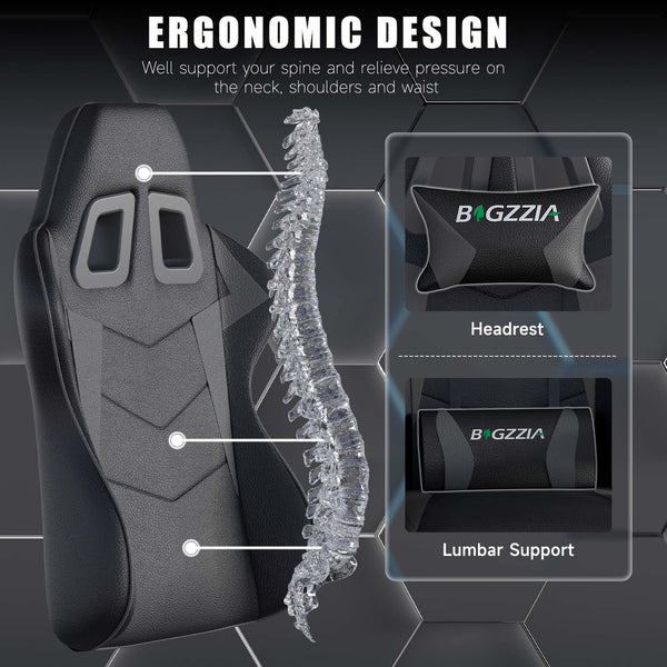 GartistGo Ergonomic Gaming Chair - Gamer Chairs with Lumbar Cushion + Headrest, Height-Adjustable Office & Computer Chair for Adults, Girls, Boys (Without footrest)