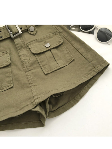Women's High Waist Cargo Skort with Belt & Built-In Shorts - -Line Mini Skirt, Belted Waistband, Machine Washable Short Length Suitable for,, Casual Attire - Casual Streetwear Outfits