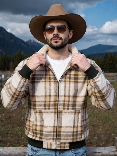 Men's Heavyweight -Lined Hooded Jacket - Full-Zip Plaid Thickened Shirt with Pockets and Adjustable Drawstring, Comfortable and Warm for Autumn and Winter