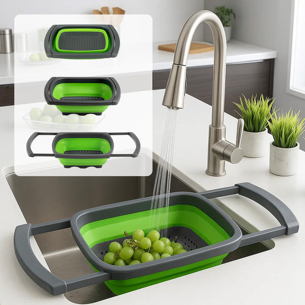 1pc Collapsible Colander, Colander Strainer Over The Sink, Vegetable & Fruit Colanders Strainers With Extendable Handles, New Kitchen Essentials Perfect For Over The Sink Veggies And Fruit, Foldable Strainer For Kitchen, Kitchen Accessories