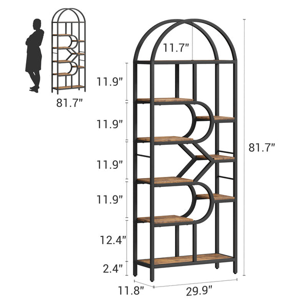 Arched Bookshelf, 9-Tier Metal Open Bookcase, Bookcase Display Racks, Modern Book Shelf for Living Room, Bedroom, Office, Geometric Display Shelf