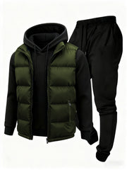 3pcs Vest Casual Set for Men Men's Casual Cartoon Drawstring Pocket Hoodie and Sports Drawstring Trousers Matching Set