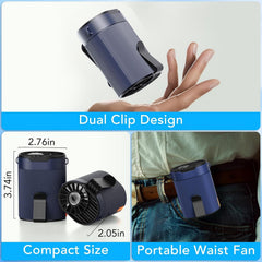 COZOME Portable Waist Fan with 4-Speed Settings, Dual Clip Design, Hands-Free Neck Hanging Fan for Outdoor Activities