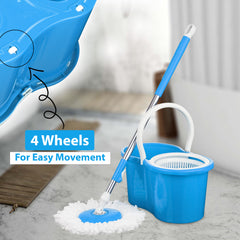 360° Spin Mop and Bucket Set with Wringer, Easy Wring Floor Cleaning Mop with 2 Reusable Microfiber Head for Household Living Room Bedroom Bathroom Toilet