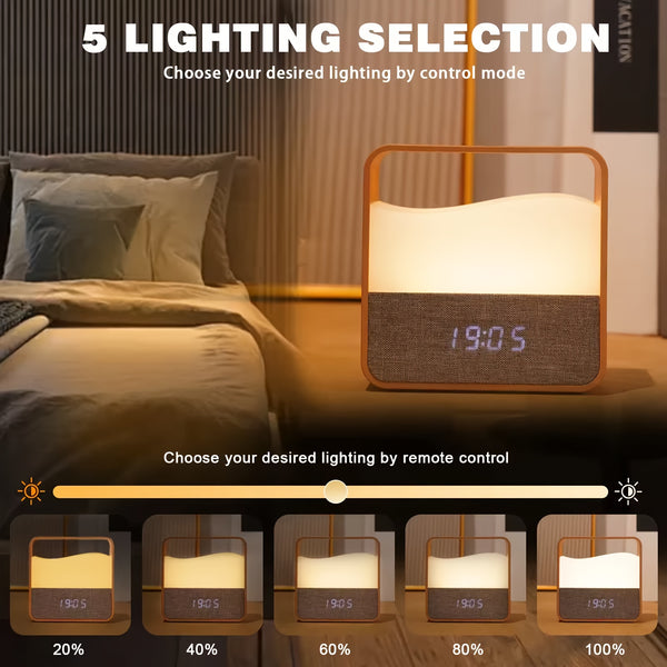 LED Bedside Lamp | Night Light with Alarm Clock, Time Display, Rechargeable, Adjustable Brightness, Soft Lighting for Home Bedrooms, USB Charging