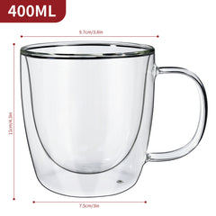 Vinsani Double Walled Coffee Drink Glasses Tea Cup Mug Heat Cold Resistant Aesthetic Clear Borosilicate Glass with Handle Cappuccino Latte Tea Dessert Hot and Cold Drinks