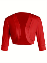 Female Cardigan Coat, Solid Color Long Sleeve Short Jacket Crop Tops for Spring Fall, Yellow/Purple/White/Black/Red