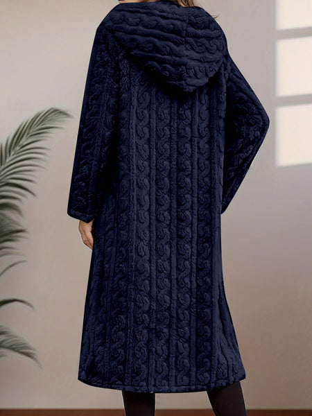 Fashionable Long Hooded Solid Color Cardigan Coat, Autumn/Winter Thickened Plush Outerwear, Warm, Versatile, and Suitable for Commuting