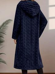 Fashionable Long Hooded Solid Color Cardigan Coat, Autumn/Winter Thickened Plush Outerwear, Warm, Versatile, and Suitable for Commuting