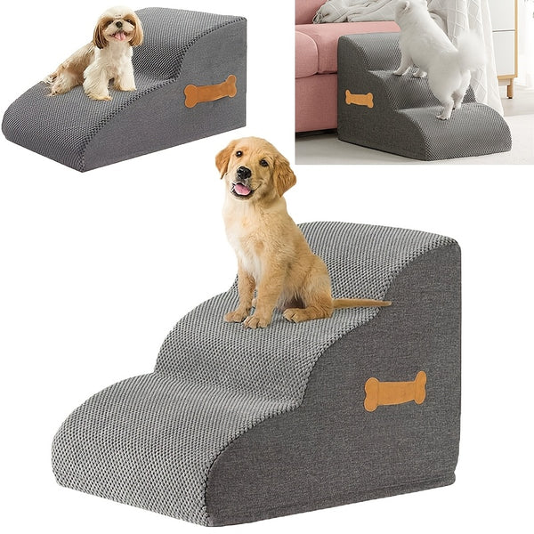2-Step or 3-Step Dog Stairs with Removable Cover - Portable Pet Ladder Ramp Suitable for Small/Medium/Large Dogs & Puppies, Non-Slip Steps, Machine Washable, Bed/Sofa Ladder for or Pets