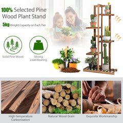 5-Tier Wood 6 Pots Plant Stand Free-Standing Display Shelf