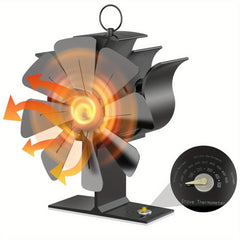 Heat-Powered Wood Stove Fan Compatible for wood/ pellet/ log burners - 8-Blade Portable Fireplace Fan with Temperature Reminder, Non-Electric Air Circulation System, Stove Top Fan for log burners & Fireplaces