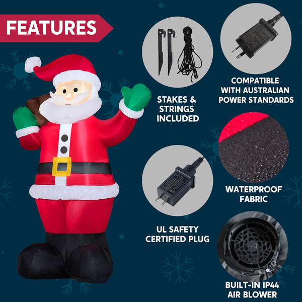 Joiedomi 6 FT Christmas Inflatable Santa with Gift Bag, Blow up Xmas Inflatable Decorations with Build in Leds for Christmas Decor, Yard Indoor Outdoor Garden Lawn Winter Decorations