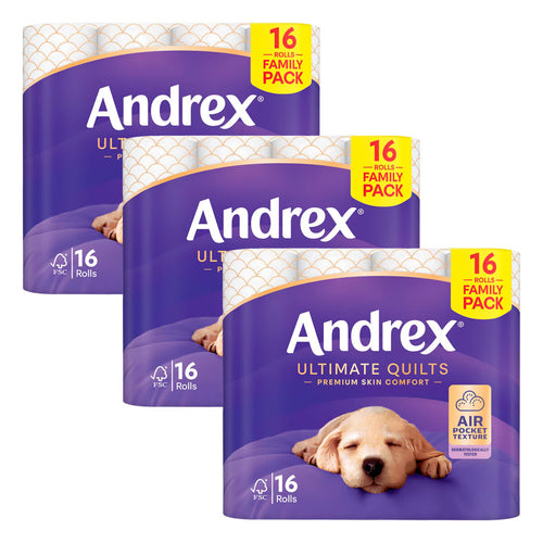 Andrex Ultimate Quilts Toilet Tissue 3 Ply 3 X 16 Standard Roll Pack