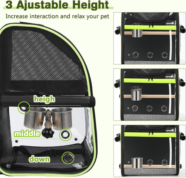 Pecute Breathable Bird Carrier, Outdoor Backpack with Adjustable Tripod, Lightweight and Portable Waterproof Parrot Travel Backpack, Wide View and Shading Cat & Dog Backpack for Hiking