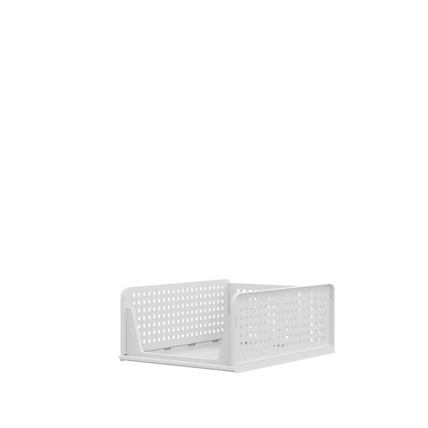 Set of 4 Stackable Foldable Wardrobe Storage Box Organizer, Plastic White Wardrobe Shelves Closet Organiser Box, Pull Out Like a Drawer, Suitable for Home, Bedroom, Kitchen (Easy Open and Folding)