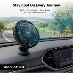 Waxacar Portable Car Fan, 12V USB Vehicle Cooling Fan with Adjustable 360° Rotation, Quiet Powerful Airflow for Car Dashboard, Rear Seat & Travel