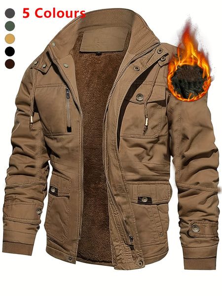 A Durable And Warm Medium to Long Men'S Winter Jacket, Suitable for Casual Work, Featuring Multiple Pockets, a Zipper, And a Hood for Outdoor Wind
