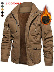A Durable And Warm Medium to Long Men'S Winter Jacket, Suitable for Casual Work, Featuring Multiple Pockets, a Zipper, And a Hood for Outdoor Wind