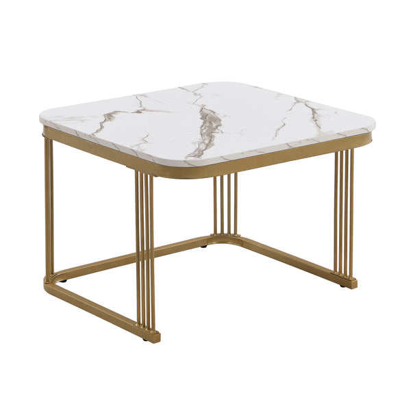 Modern Pedestal Base Space Saving Coffee Table Set of Two, Engineered Wood and Artificial Board Construction, Hardwood, Black Finish, High Gloss Stone Table Top, Metal Golden Accents, with Drawer, Without Electricity, Battery Free.