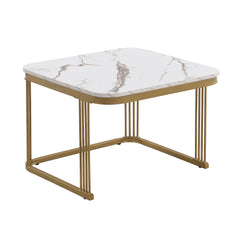 Modern Pedestal Base Space Saving Coffee Table Set of Two, Engineered Wood and Artificial Board Construction, Hardwood, Black Finish, High Gloss Stone Table Top, Metal Golden Accents, with Drawer, Without Electricity, Battery Free.