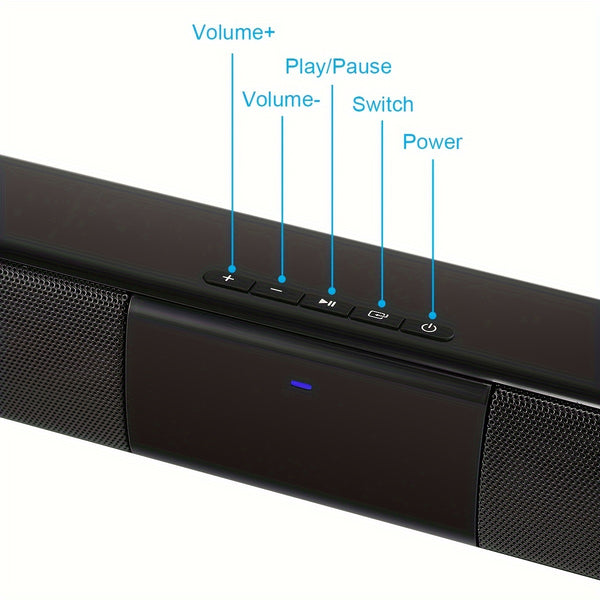 Multifunctional Soundbar Speaker System with 4 Built-in Subwoofers, Stereo Sound, AUX, TF, FM, Button Control, Passive Amplification, USB Charging, 36V Max, Infrared Wireless Technology for TV, Computer, Home Theater