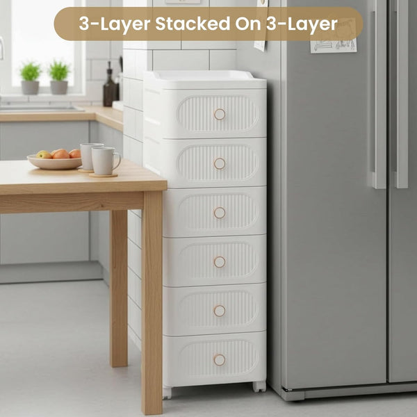 Mobile Storage Cabinet with Drawers, Slim Rolling Storage Unit for Bathroom, Bedroom, Living Room, Freestanding Organiser for Toiletries, Cosmetics & Household Items, 3/4 Layers Storage Cabinet