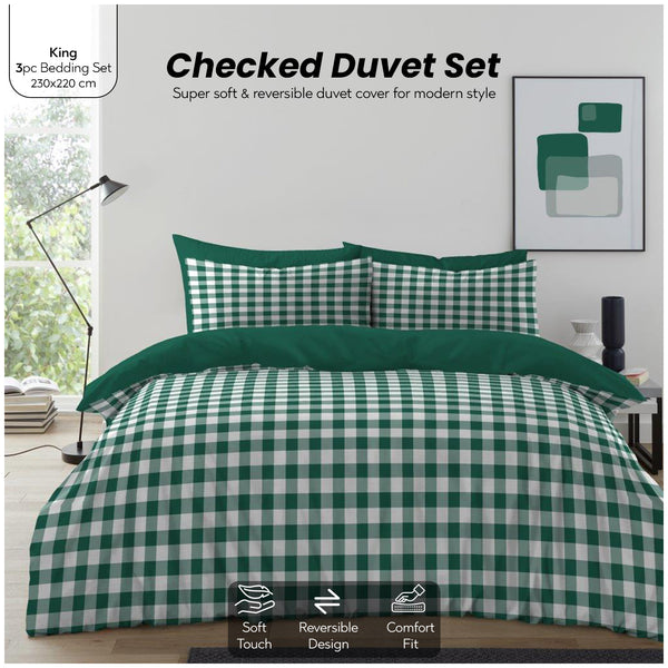 Gingham Moor Check Duvet Cover Set | Plain Reversible Microfibre Quilt Bedding with a Soft Lightweight Feel and Stylish Check Design | Ultra-Soft Matching Pillowcases for Everyday Bedroom Comfort | Available in Single, Double, King Sizes | Fast Dispatch f