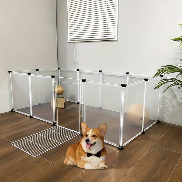 DIY 12 Panels Pet Fence Puppy Pen Crate Cage with Door Dog Rabbit Playpen Metal Enclosure