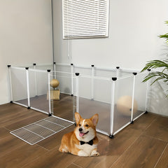 DIY 12 Panels Pet Fence Puppy Pen Crate Cage with Door Dog Rabbit Playpen Metal Enclosure
