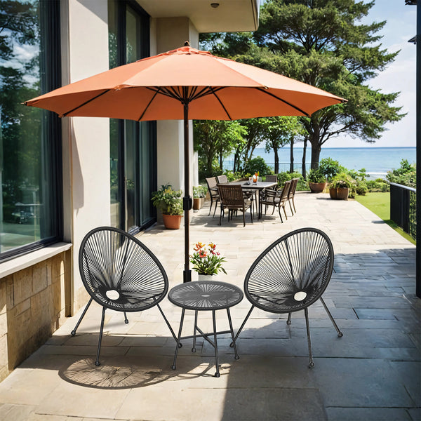 Garden Patio Furniture Set 3pcs, Acapulco Chair, Outdoor Seating, Glass Top Table and 2 Chairs, Indoor and Outdoor Conversation, Black,Green