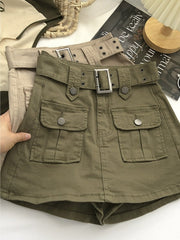 Women's High Waist Cargo Skort with Belt & Built-In Shorts - -Line Mini Skirt, Belted Waistband, Machine Washable Short Length Suitable for,, Casual Attire - Casual Streetwear Outfits