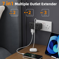 baykul Multifunctional UK Plug Socket with 2 Standard UK Sockets, 2 Schuko Sockets, 3 USB Ports, Max 3250W, Surge Protection, Fire-Resistant Material, Compact and Lightweight for Home/Office/Travel Use ideal for Christmas travel