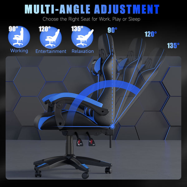 GartistGo Ergonomic Gaming Chair - Gamer Chairs with Lumbar Cushion + Headrest, Height-Adjustable Office & Computer Chair for Adults, Girls, Boys (Without footrest)