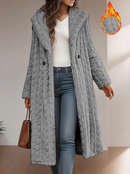 Fashionable Long Hooded Solid Color Cardigan Coat, Autumn/Winter Thickened Plush Outerwear, Warm, Versatile, and Suitable for Commuting