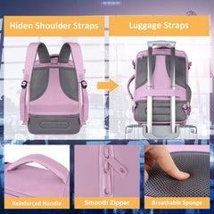 Travel Backpack Cabin Bag Fits EasyJet 45×36×20 / Ryanair 40×30×20, Airline Approved Underseat Travel Backpack with Laptop Compartment, Carry-On Luggage, Travel Bag for Women, Lightweight Carry-On Bag for Work, School or Weekend Trips, Purple