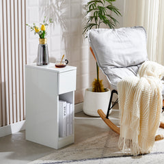 Slim Bedside Table, High Gloss Narrow Nightstand, Small Bedside Cabinet with Storage Space Saving for Bedroom Storage Unit, Living Room Small Sofa Side End Table