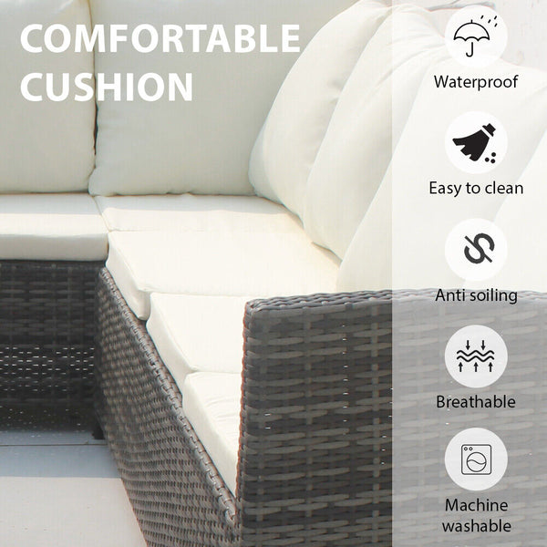 9Seats Garden Furniture Set Rattan Outdoor Corner Sofa Wicker Dining Table Chair for Patios Conservatories Rectangular